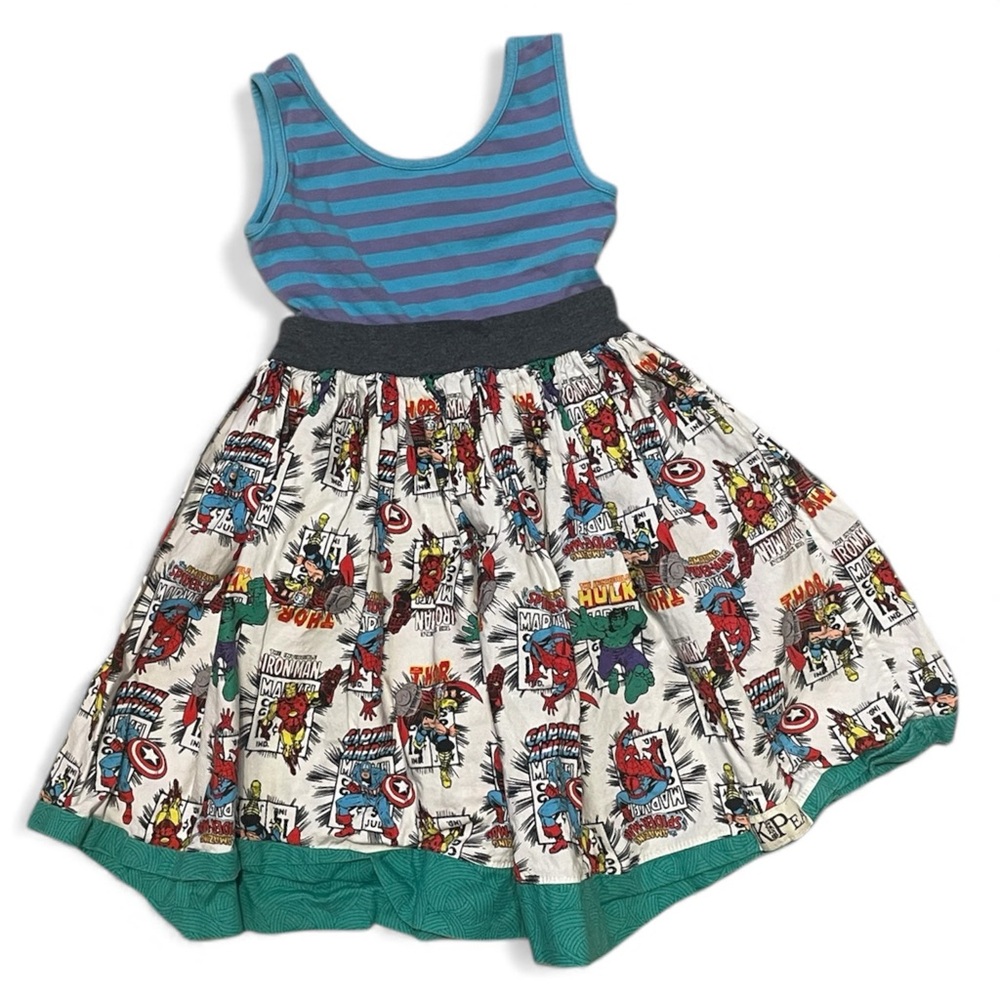 kpea Kids Striped and comic book superhero print dress size 6